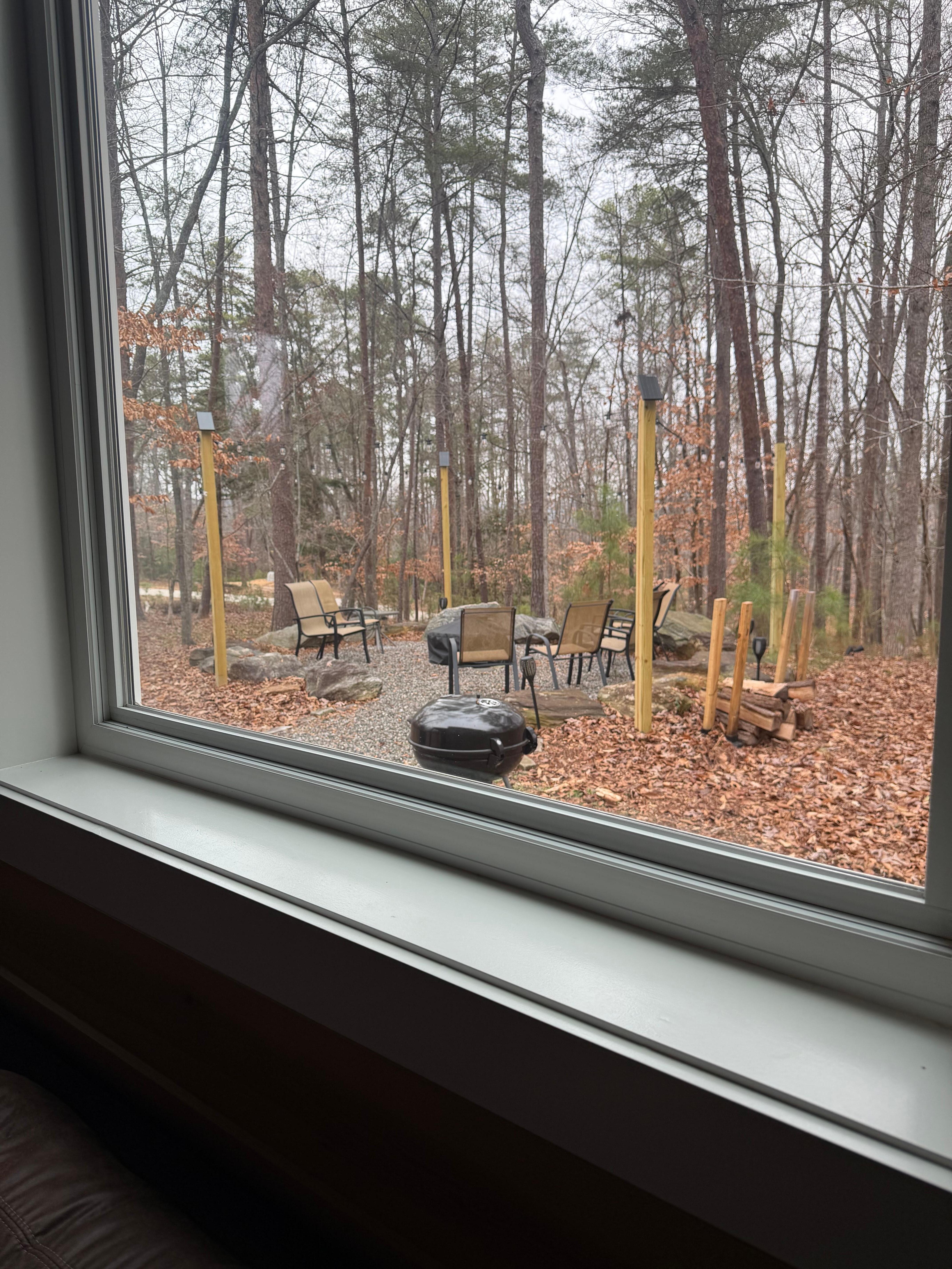 The fire pit outside!  Had lights at night time. 