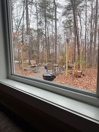 The fire pit outside! Had lights at night time.