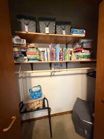 The closet full of age appropriate games, puzzles and toys gave our kids lots of fun options to do!