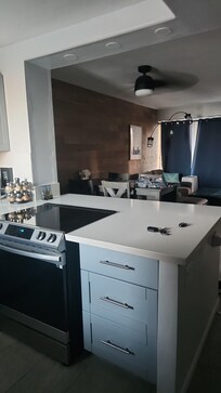 Kitchen into dining and livingroom