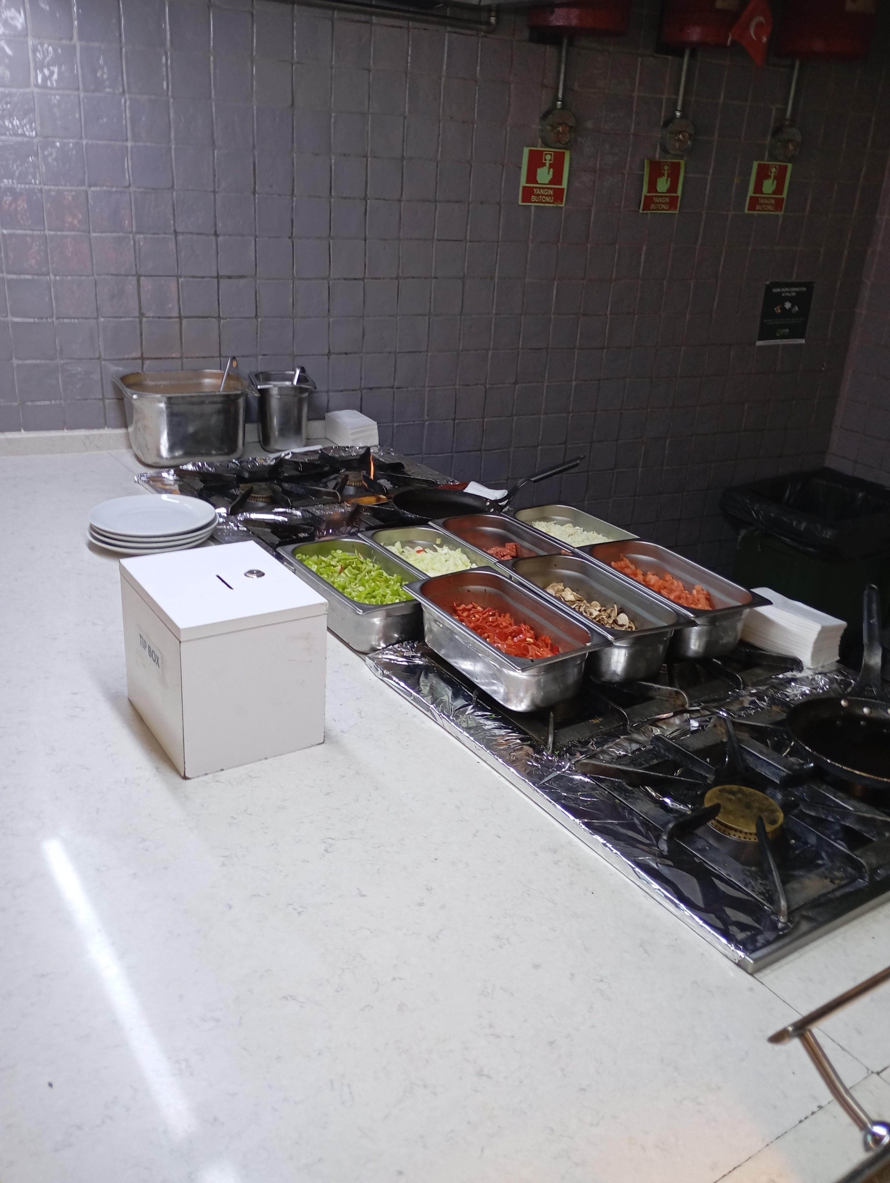 Omelette and eggs for breakfast 