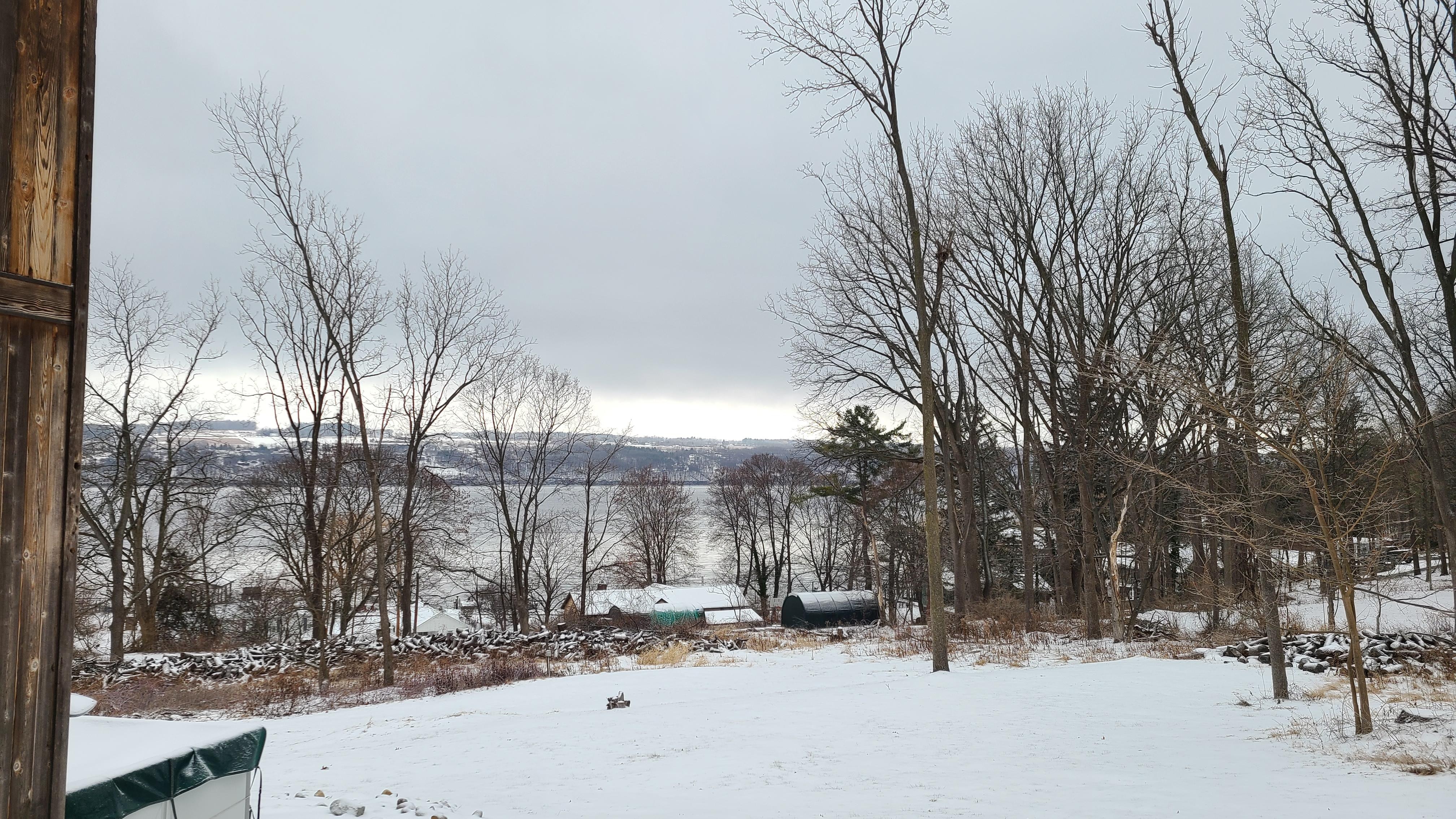 Snowy Seneca Lake view from the front deck/patio.