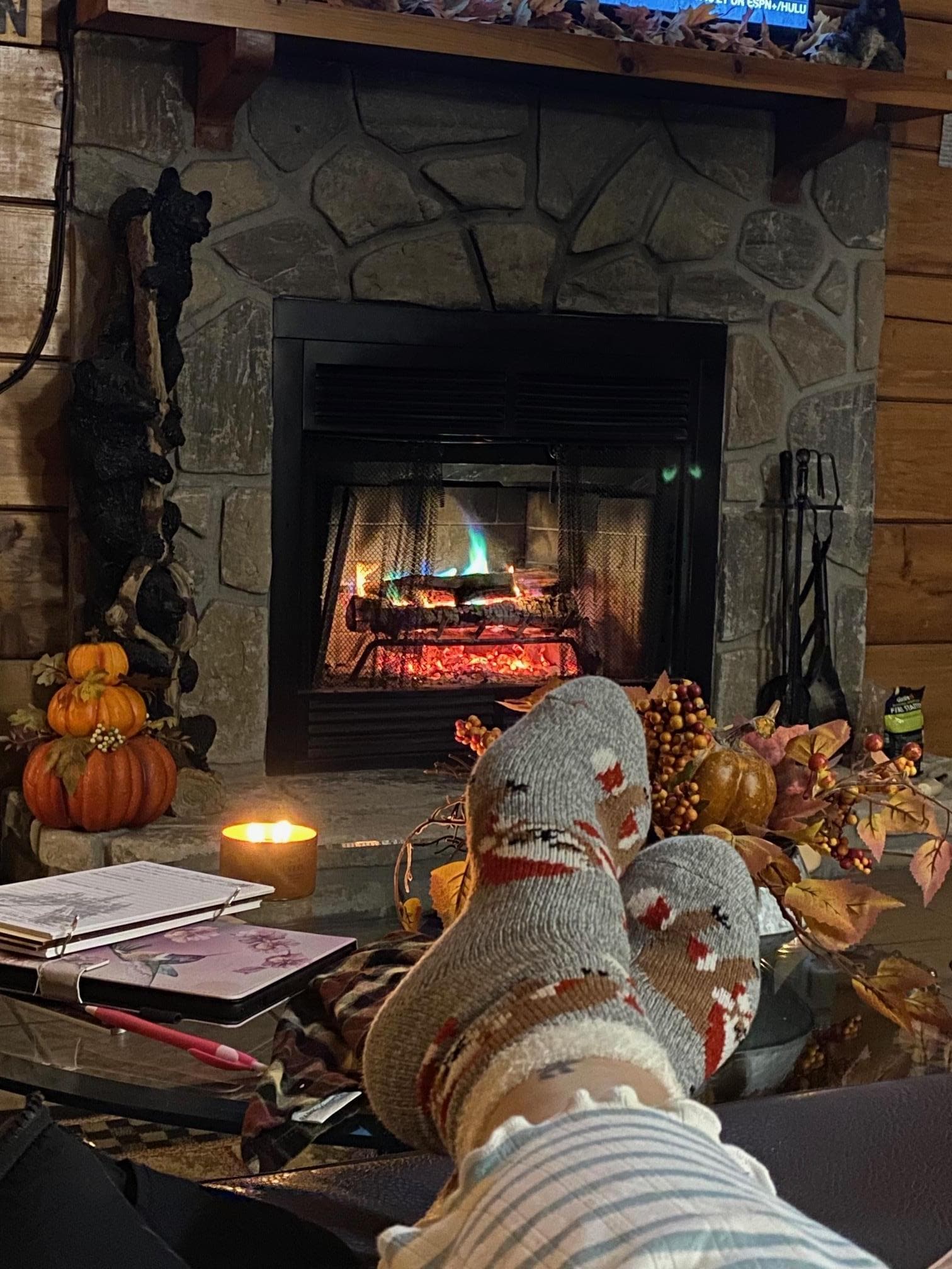 We spent one day just enjoying the fireplace and being lazy. (The color is from this special stuff my husband got.)