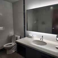 Huge sink and mirror! Sorry for the steam. I'd forgotten to take photos when we first got there and we had just showered lol.