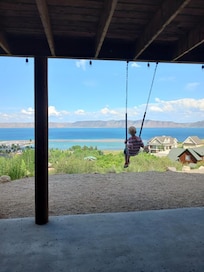 View from under the deck where swings for the kids were.