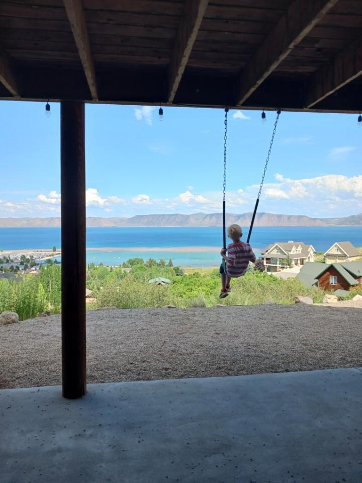 View from under the deck where swings for the kids were.