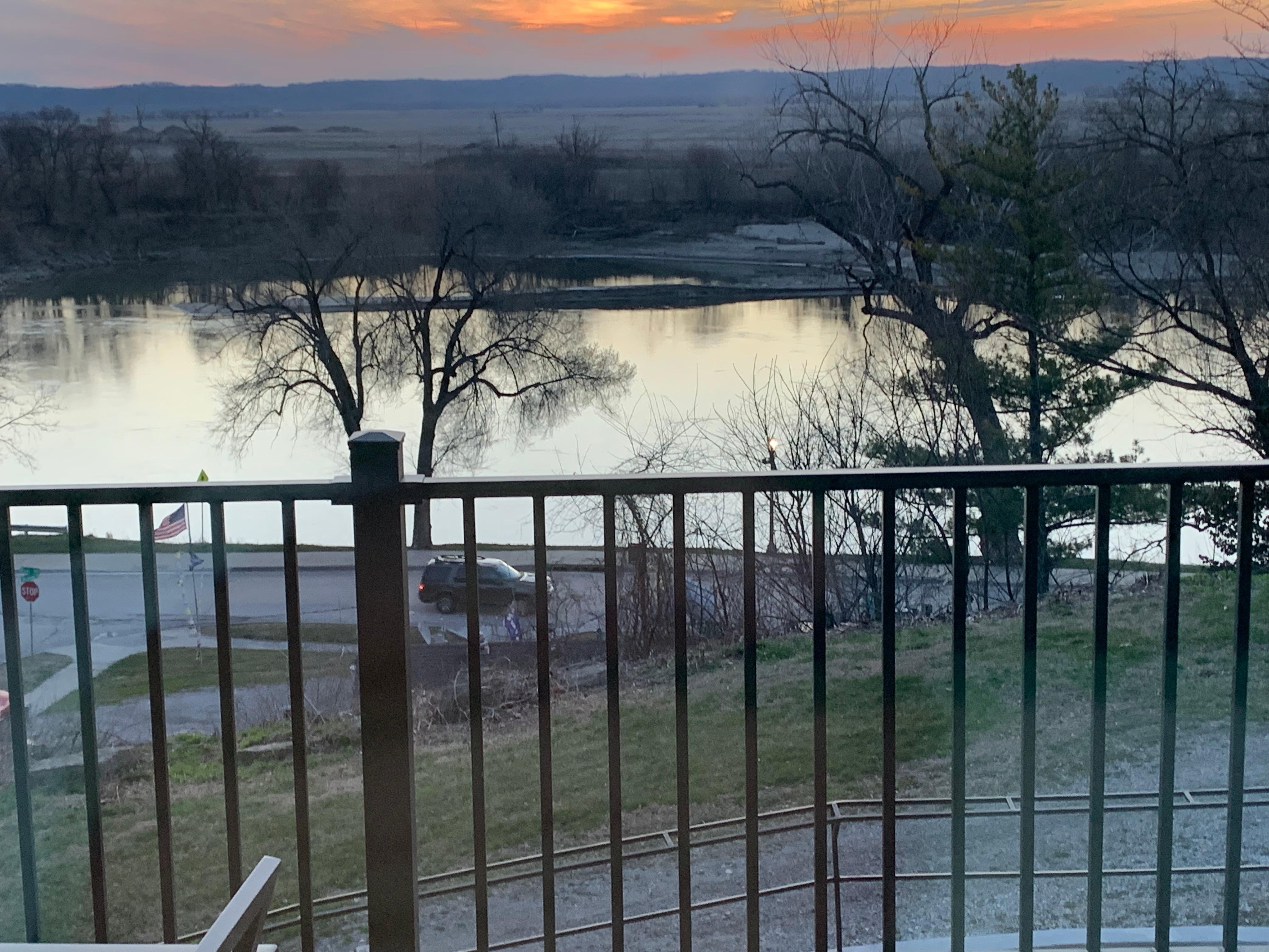 Missouri River at sunrise outside kitchen deck door