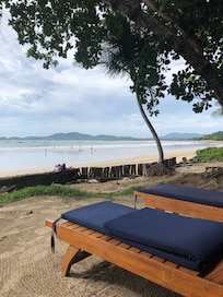 Private beach access with chairs