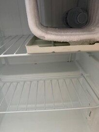 Broken fridge/freezer with a water left in it