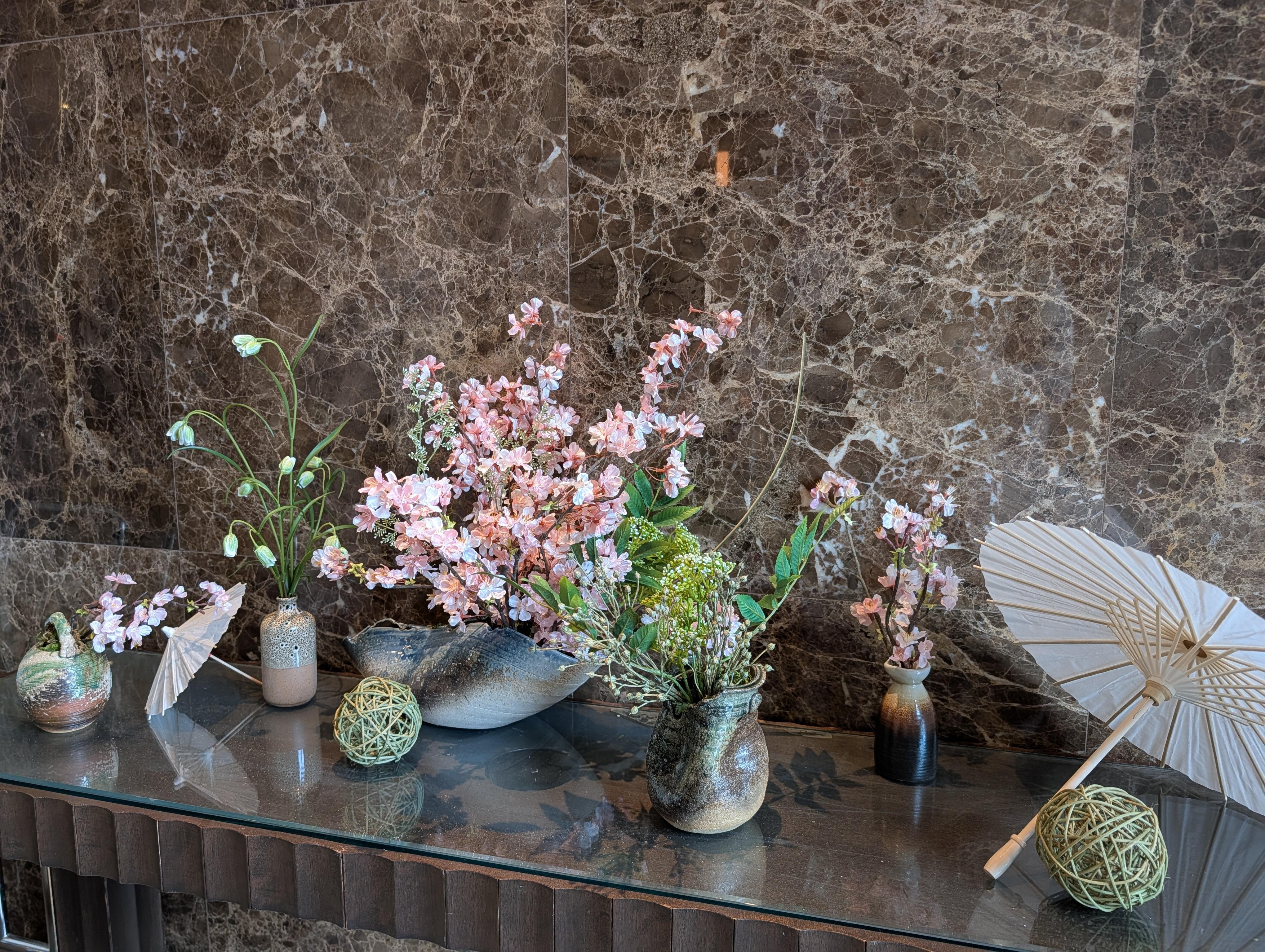 The seasonal flower arrangement in lobby.