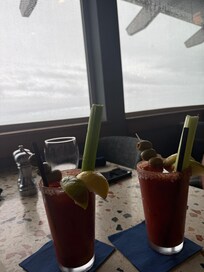 Bloody Mary’s at the restaurant overlooking the ocean.