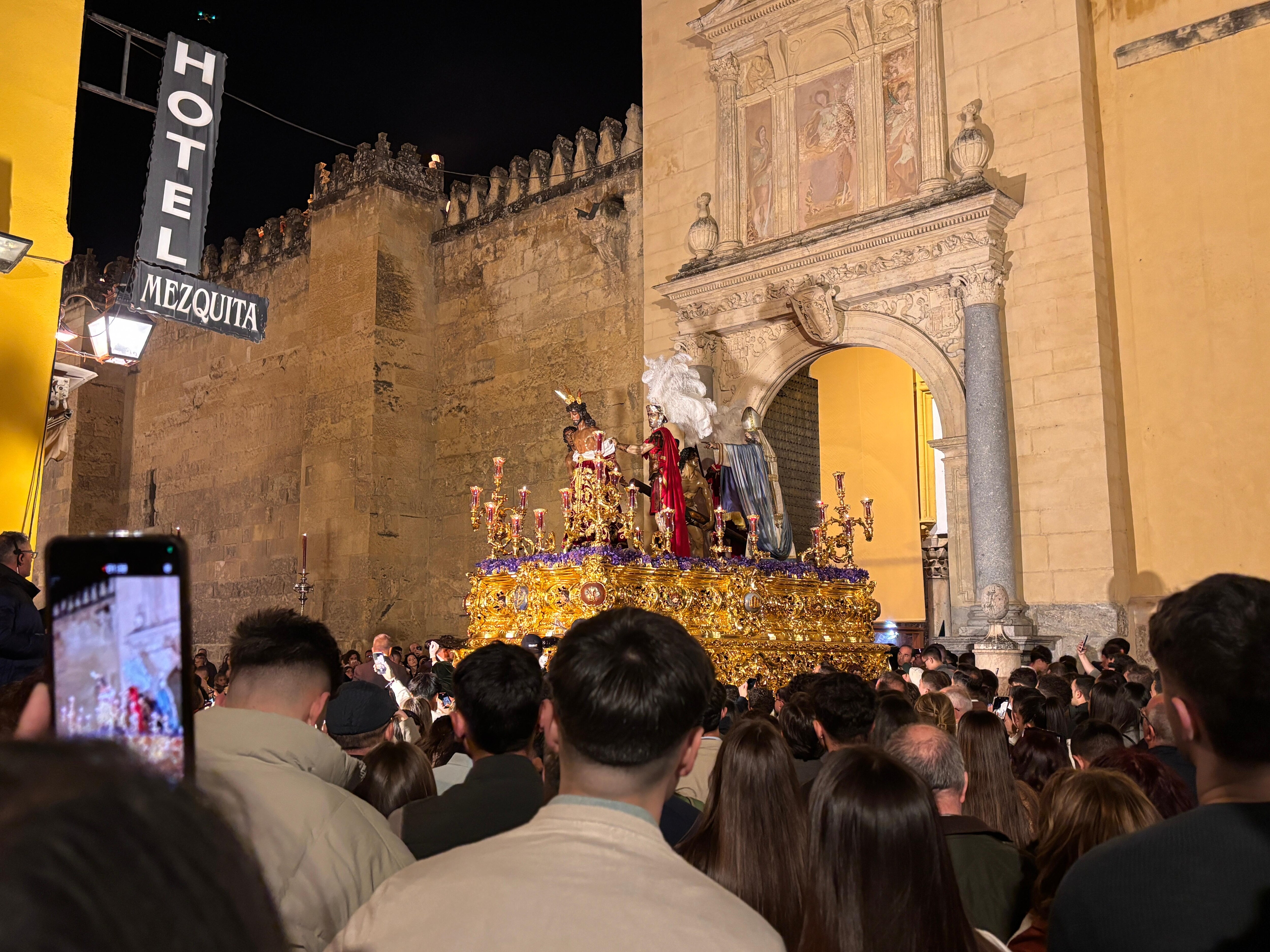 A Holy Week procession leaving the Mezquita - view from in front of the hotel