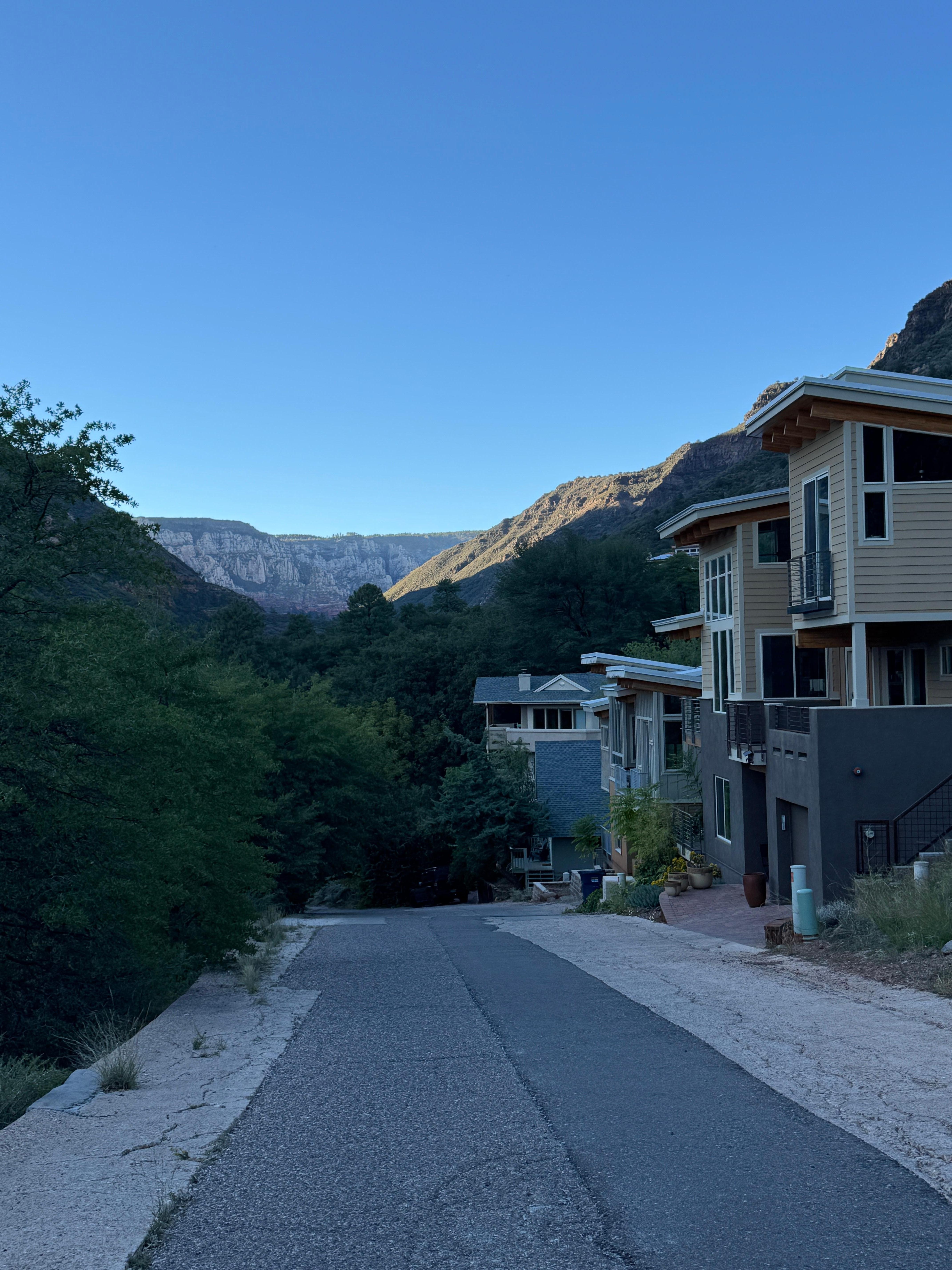Neighborhood with many new houses. Steep streets make for a great workout!