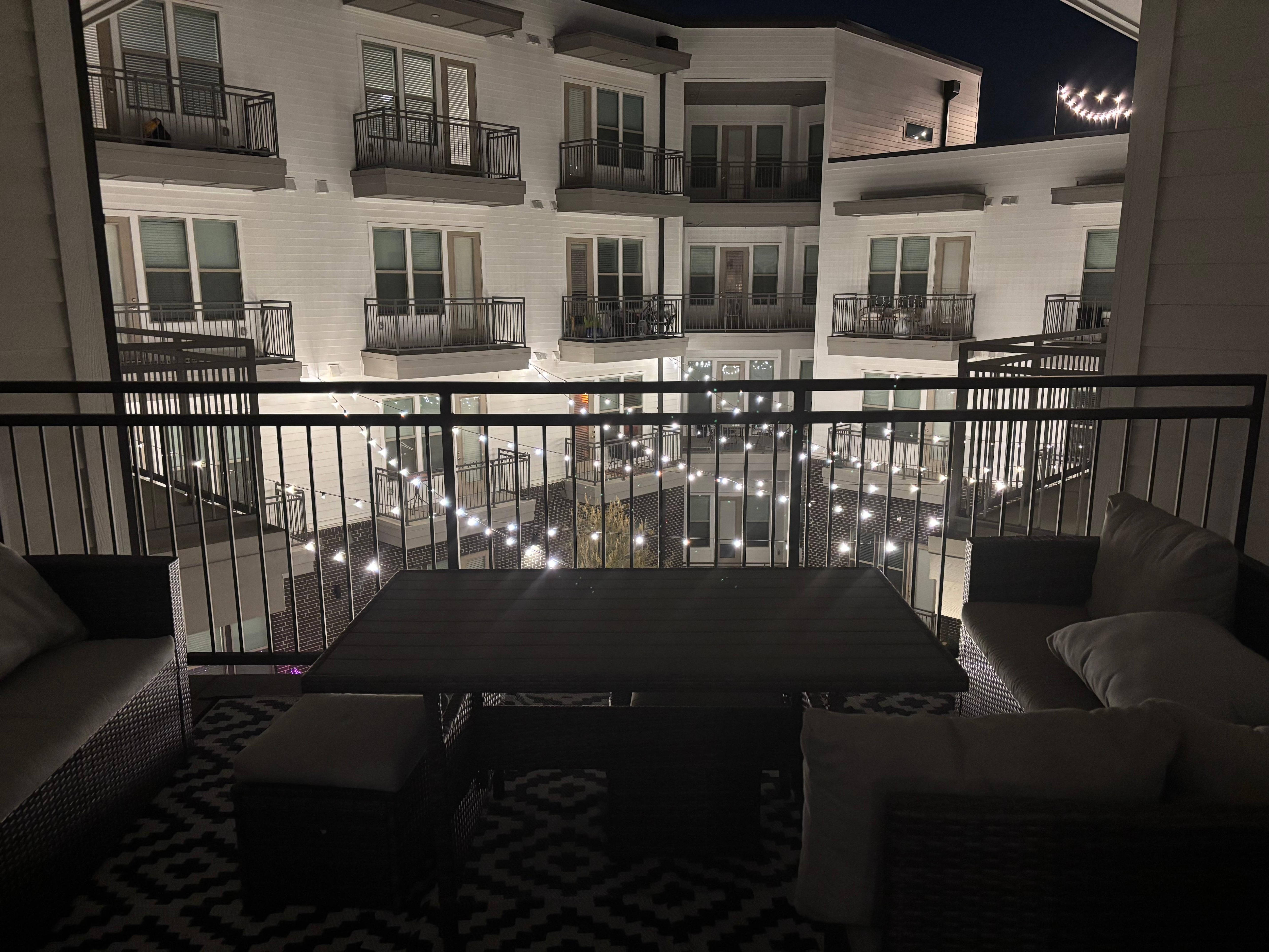 Balcony looking into courtyard. 