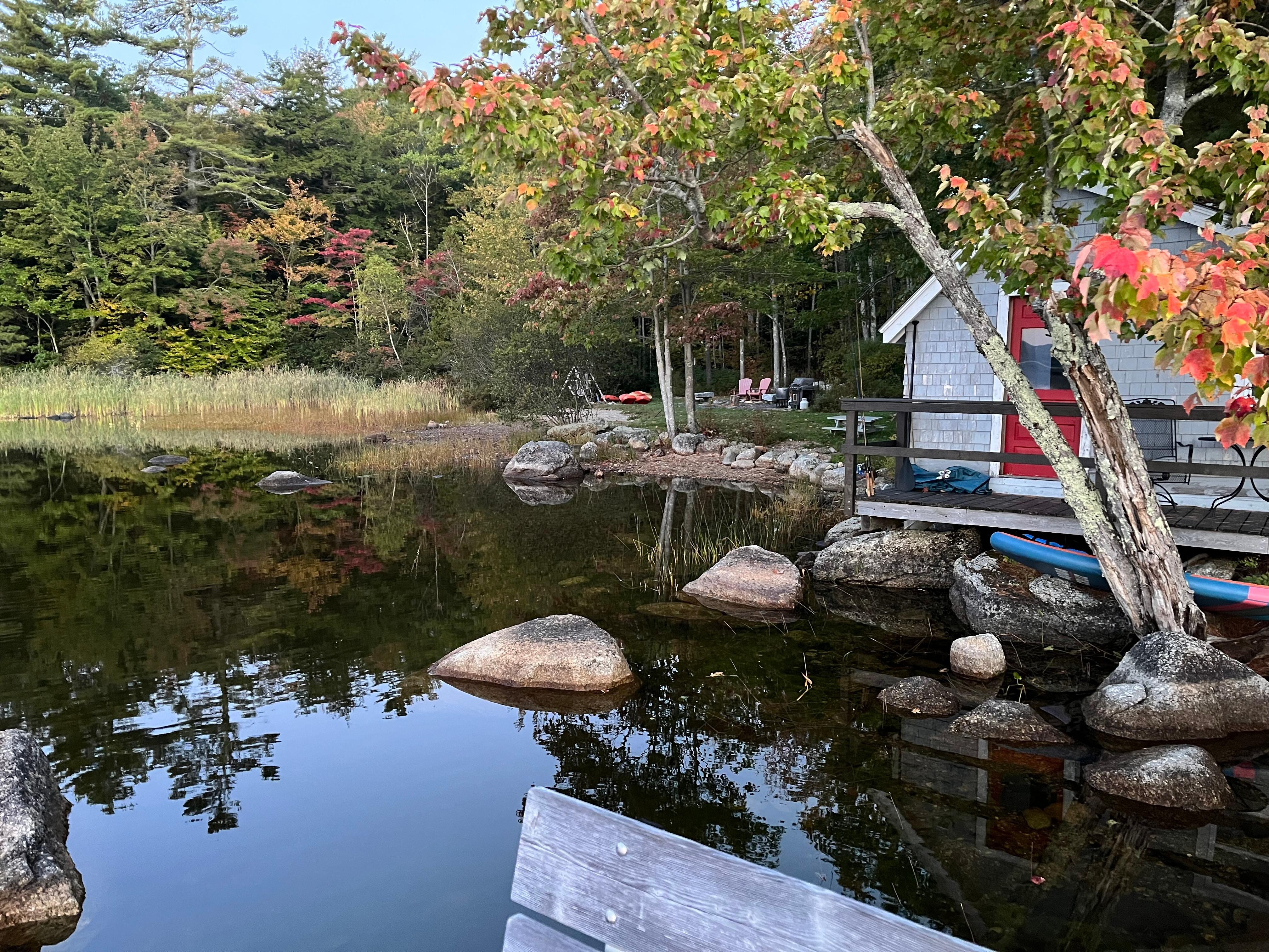 view of the cove and one cabin