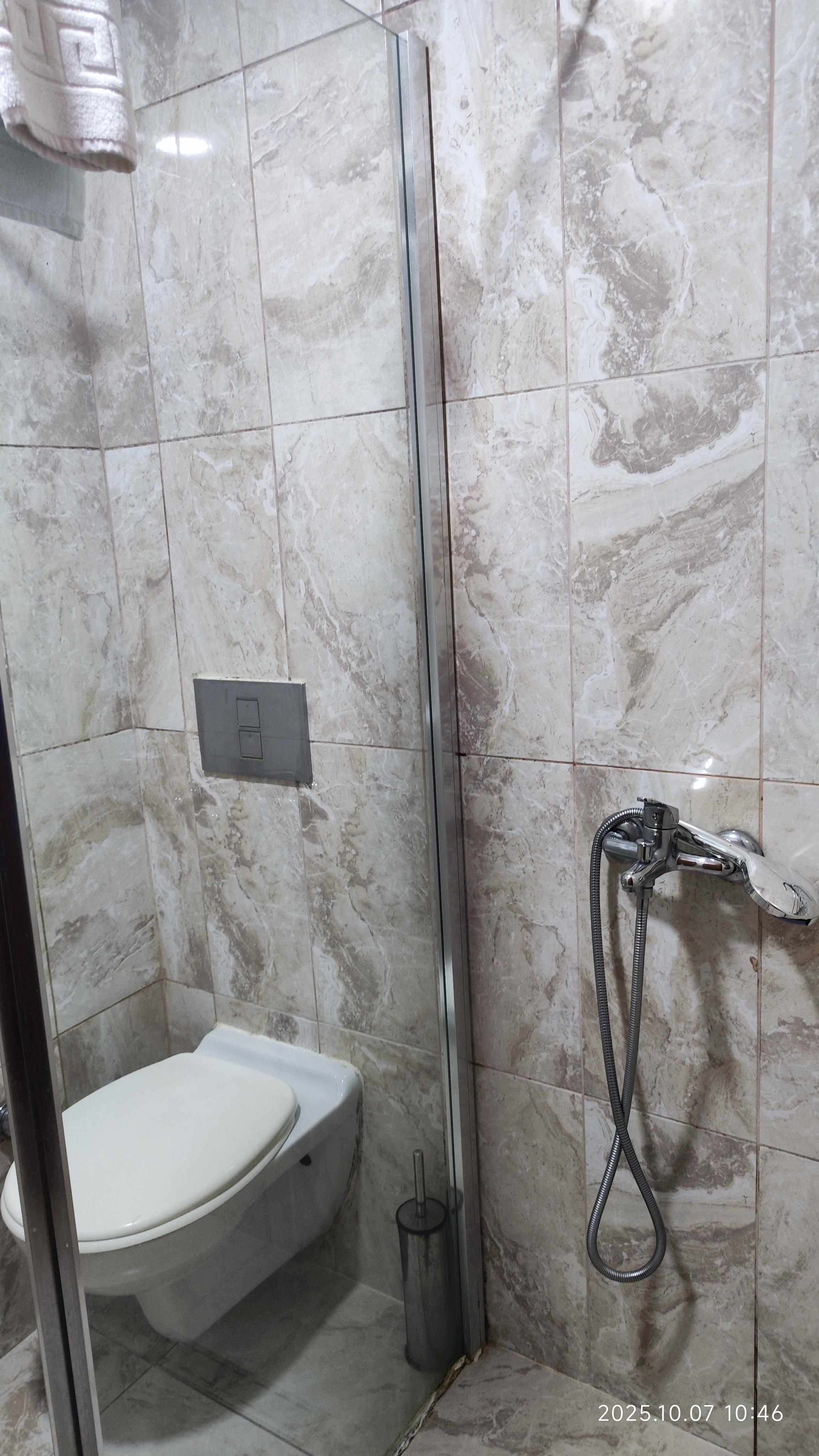 Although there is a partition, all floor in the bathroom will get wet after shower..