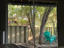 Looking through the sliding glass door of the master bedroom.
