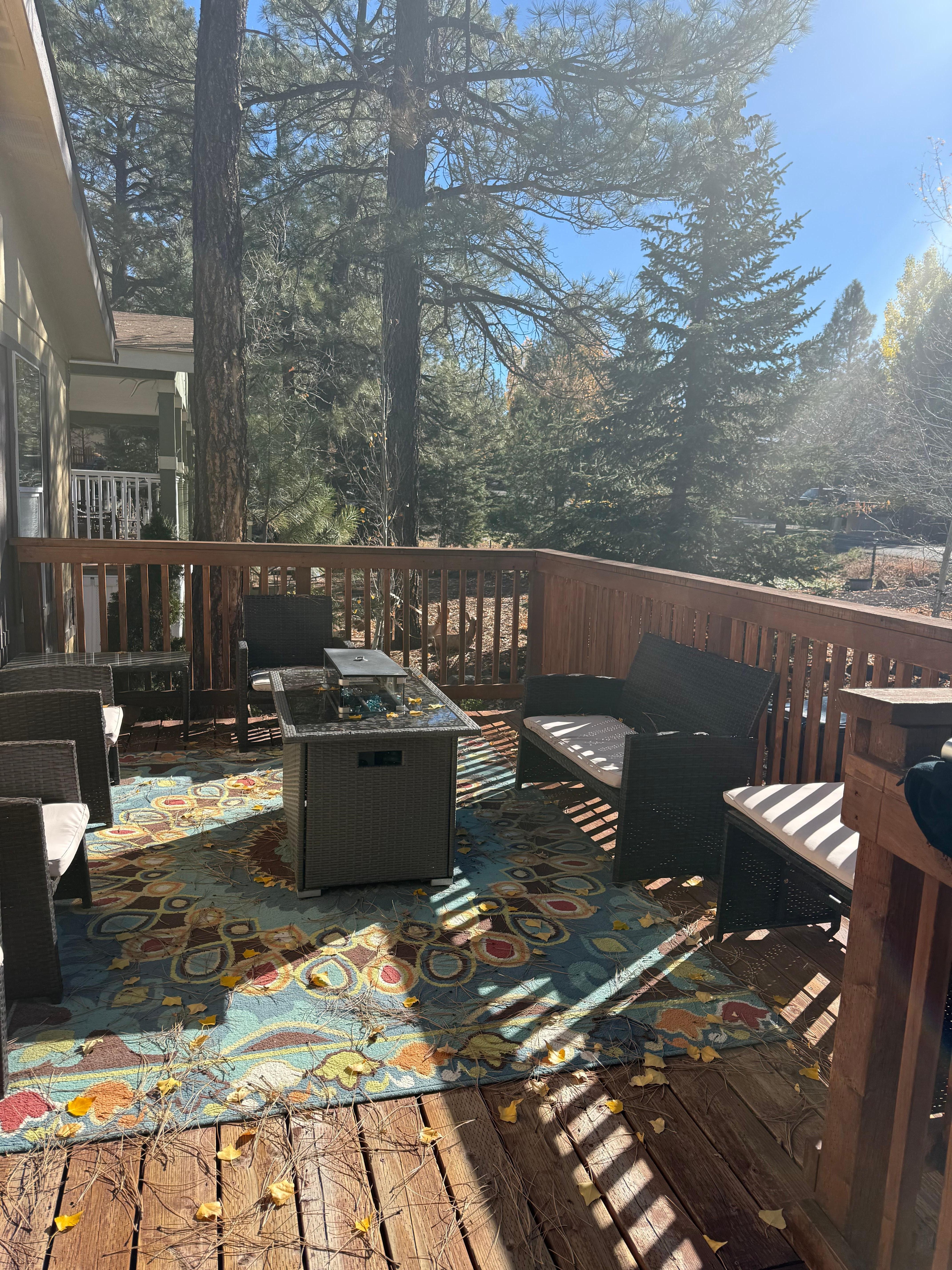 The front porch with fire-pit nice place to see the stars and enjoy smores.