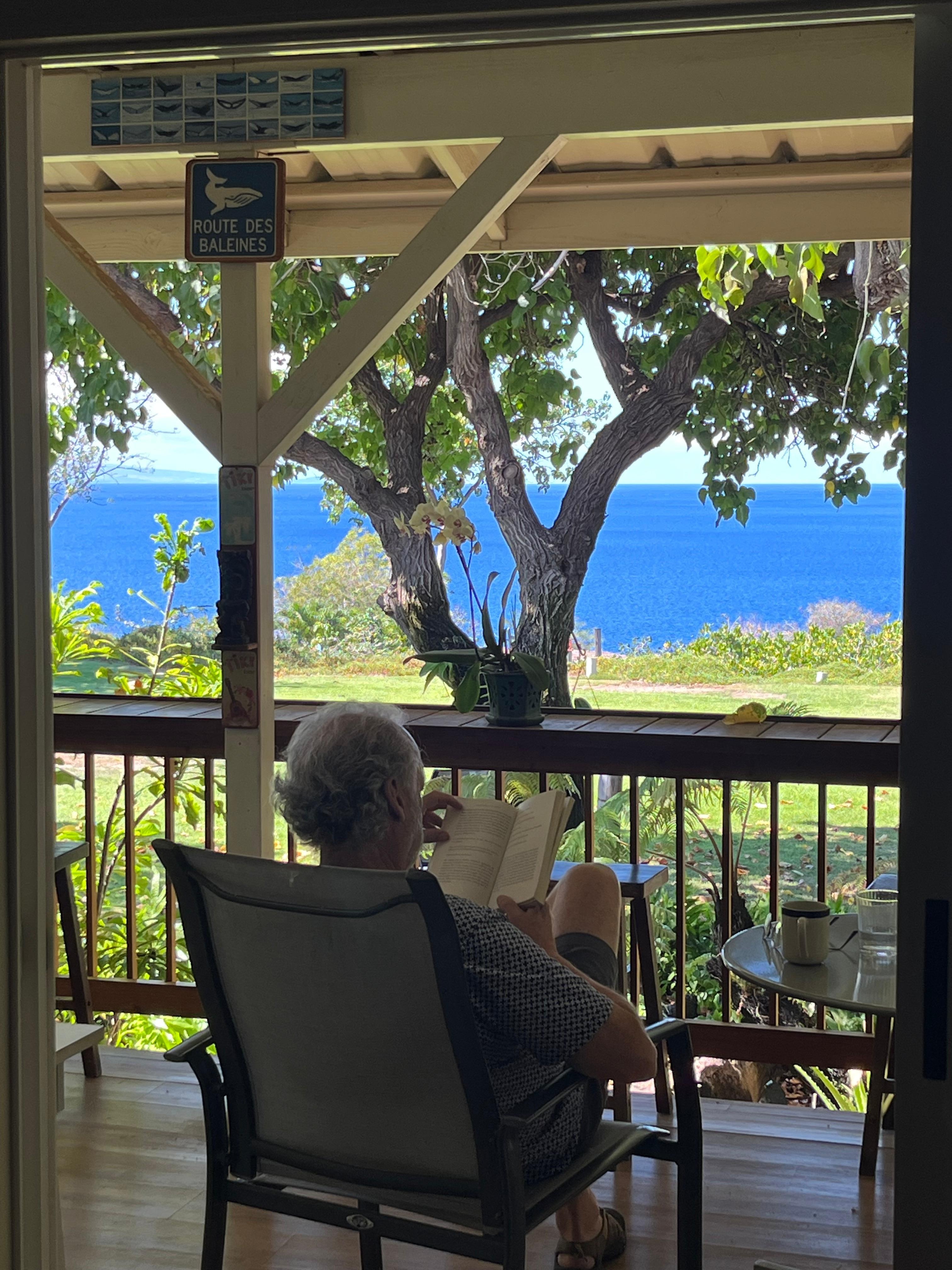 Reading every morning on lanai.