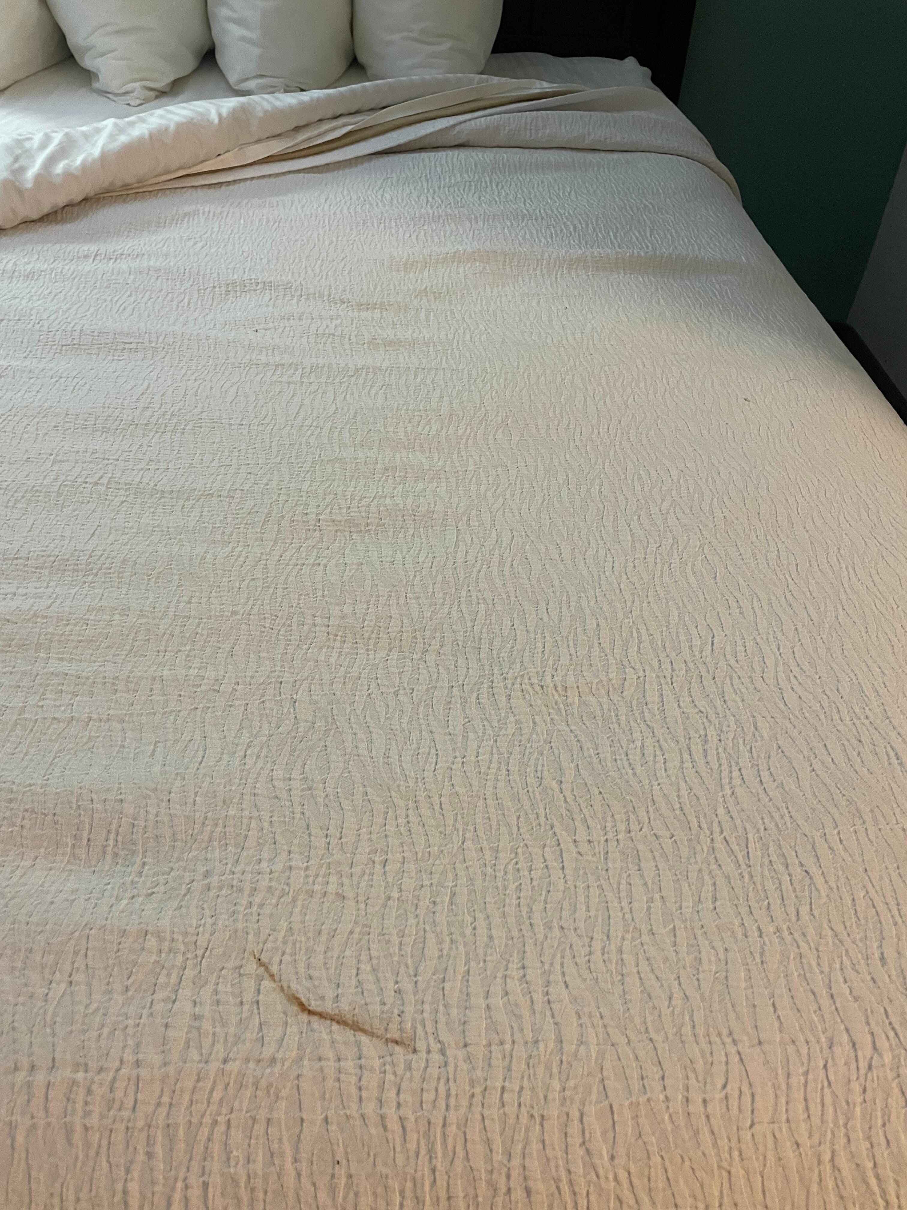 Brown stain on bedspread 