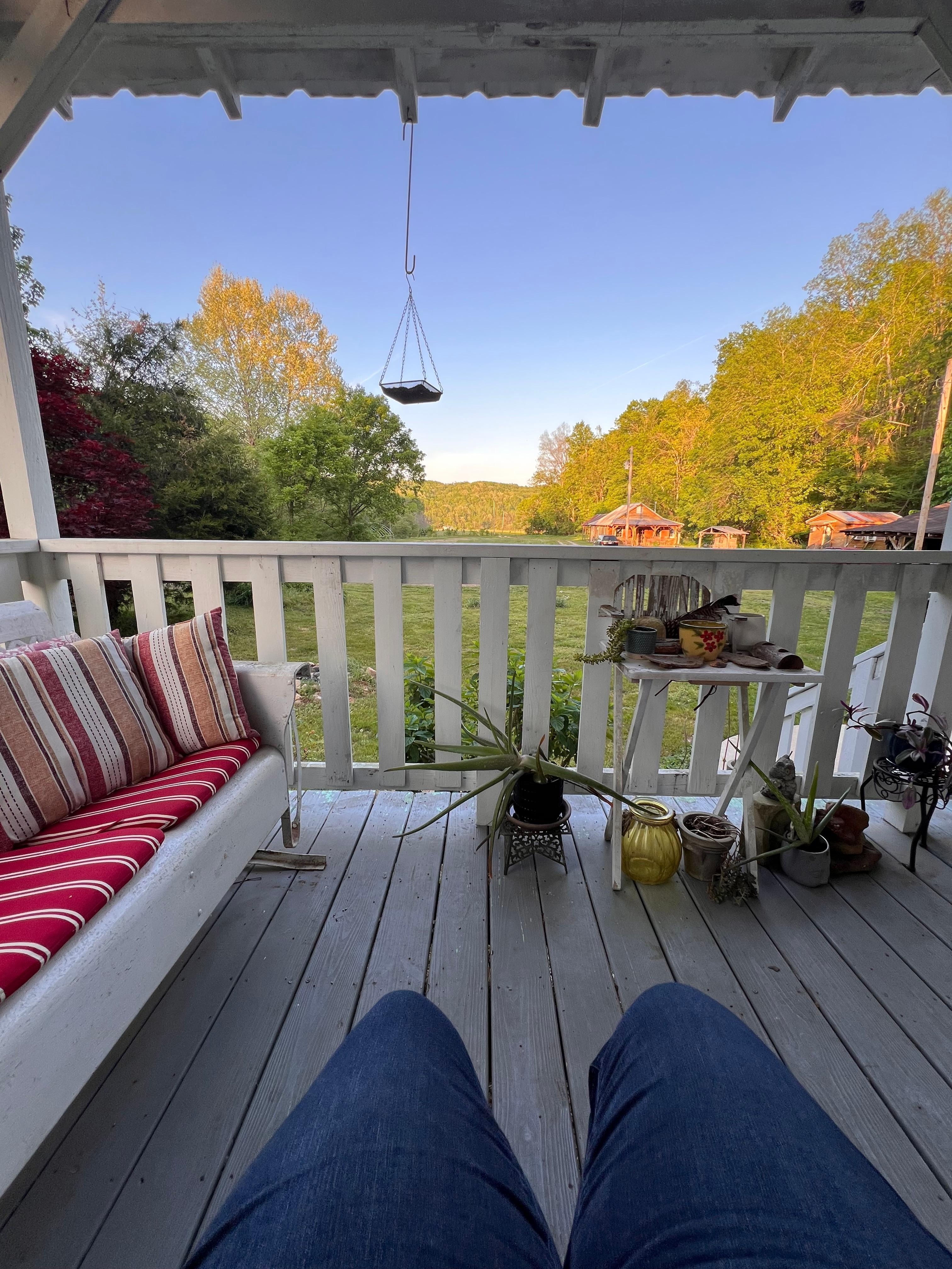 View from front porch. Insect repellant on hand. 