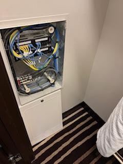 Found the electrical panel off in the closet when we went to iron our clothing