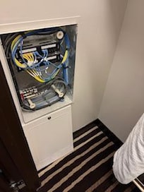 Found the electrical panel off in the closet when we went to iron our clothing