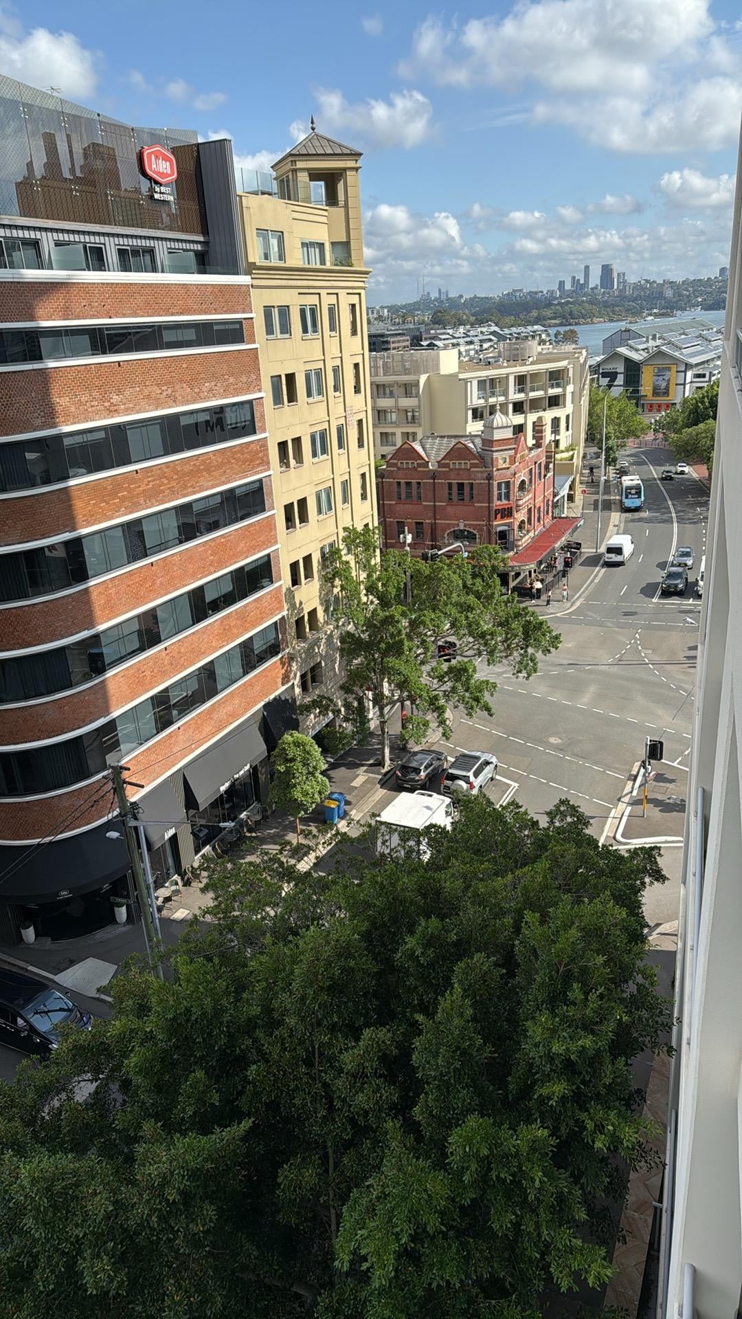 View down the street from the balcony
