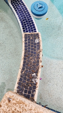 Sticky substance on the 2 side steps of hot tub