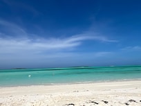 View from beach to beautiful blues of Exuma!