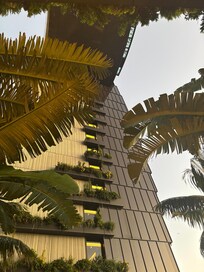 From leisure deck looks up at sky deck
