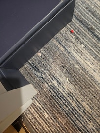 The flooring in the hallway (4th floor) needed cleaning. There was a false nail on the ground.