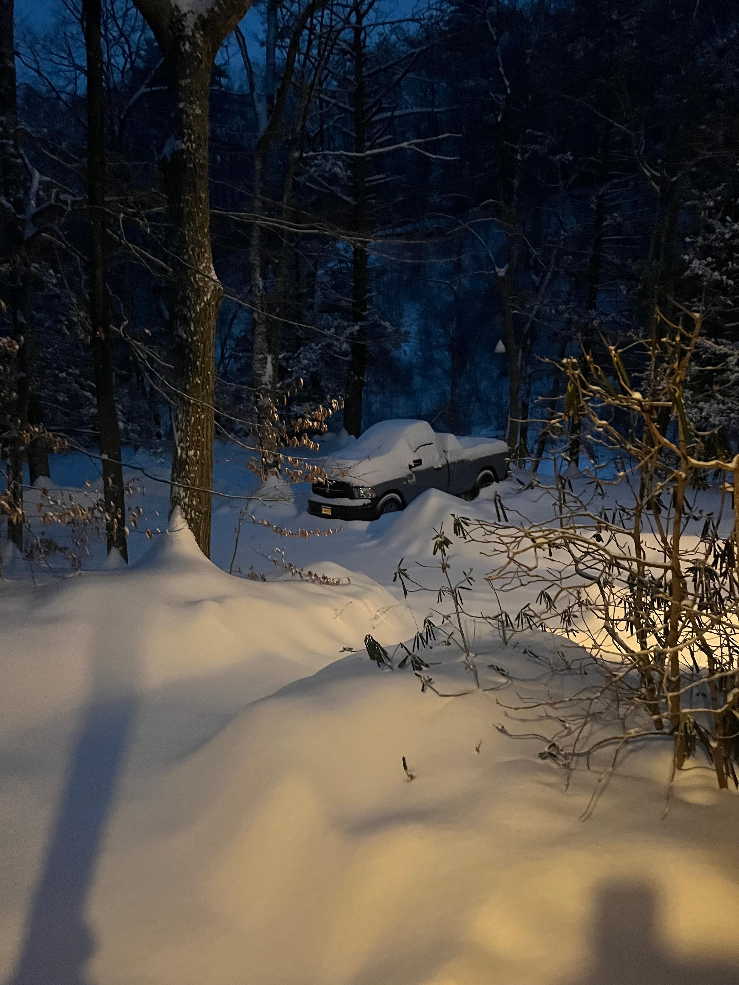 Well plowed driveway with private parking area. 