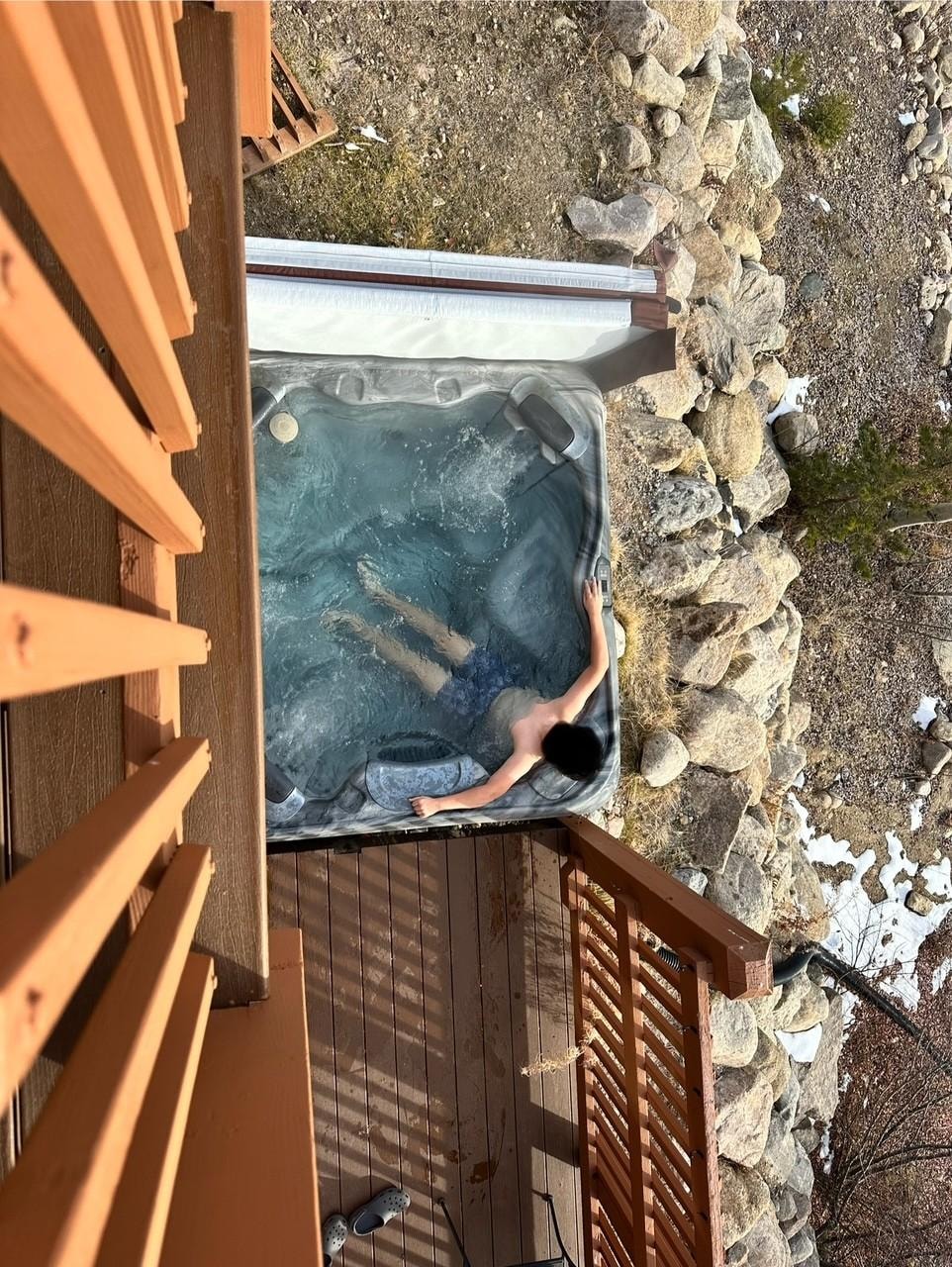 View of Hot tub from deck above