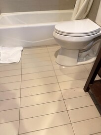 The bathroom floor was extremely dirty.