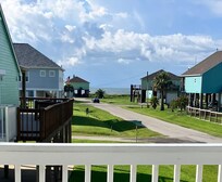 View of the ocean from the deck.