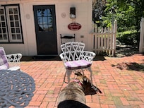 The preferred entrance to the house with our dog wanting to get out of the sun !