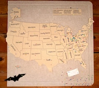 Neat map inside for guests to add pins showing where they’re from!
