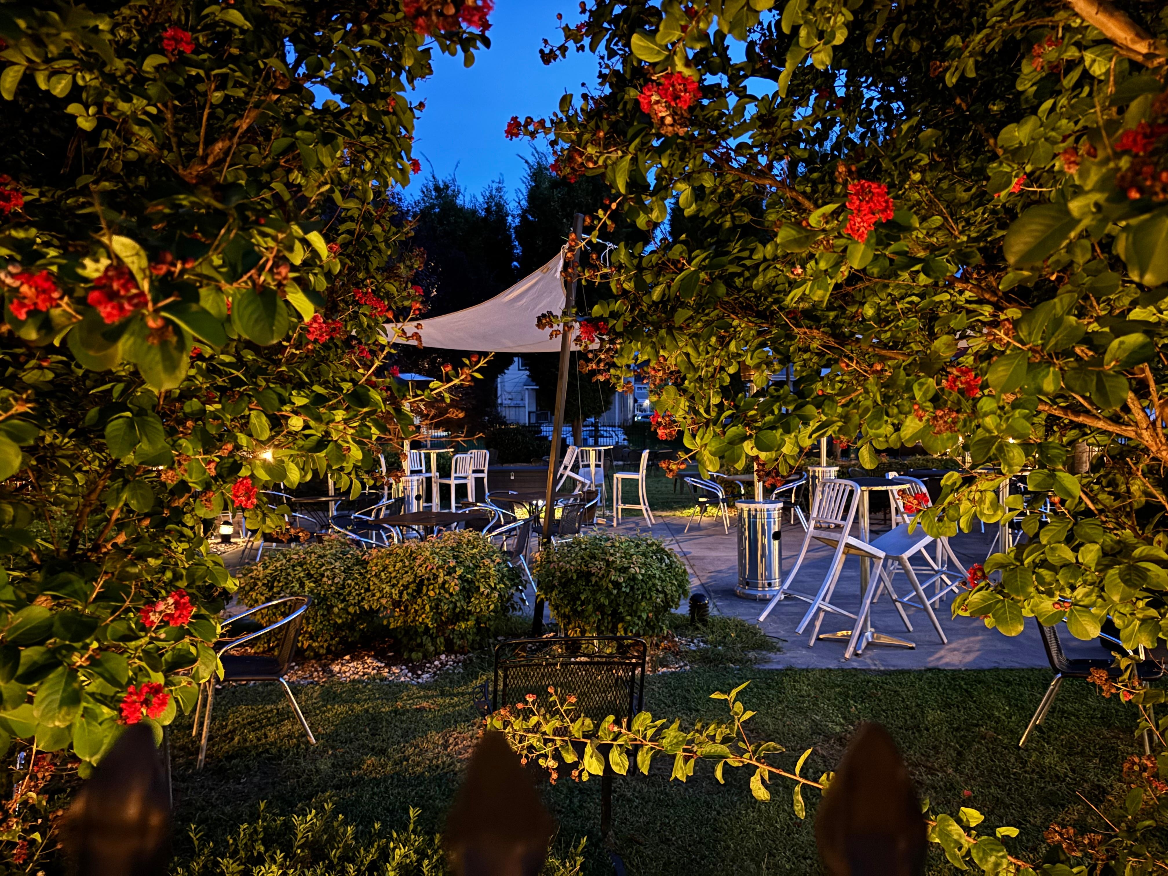 View of patio from attached A Few Old Goats Brewery. No DD needed!