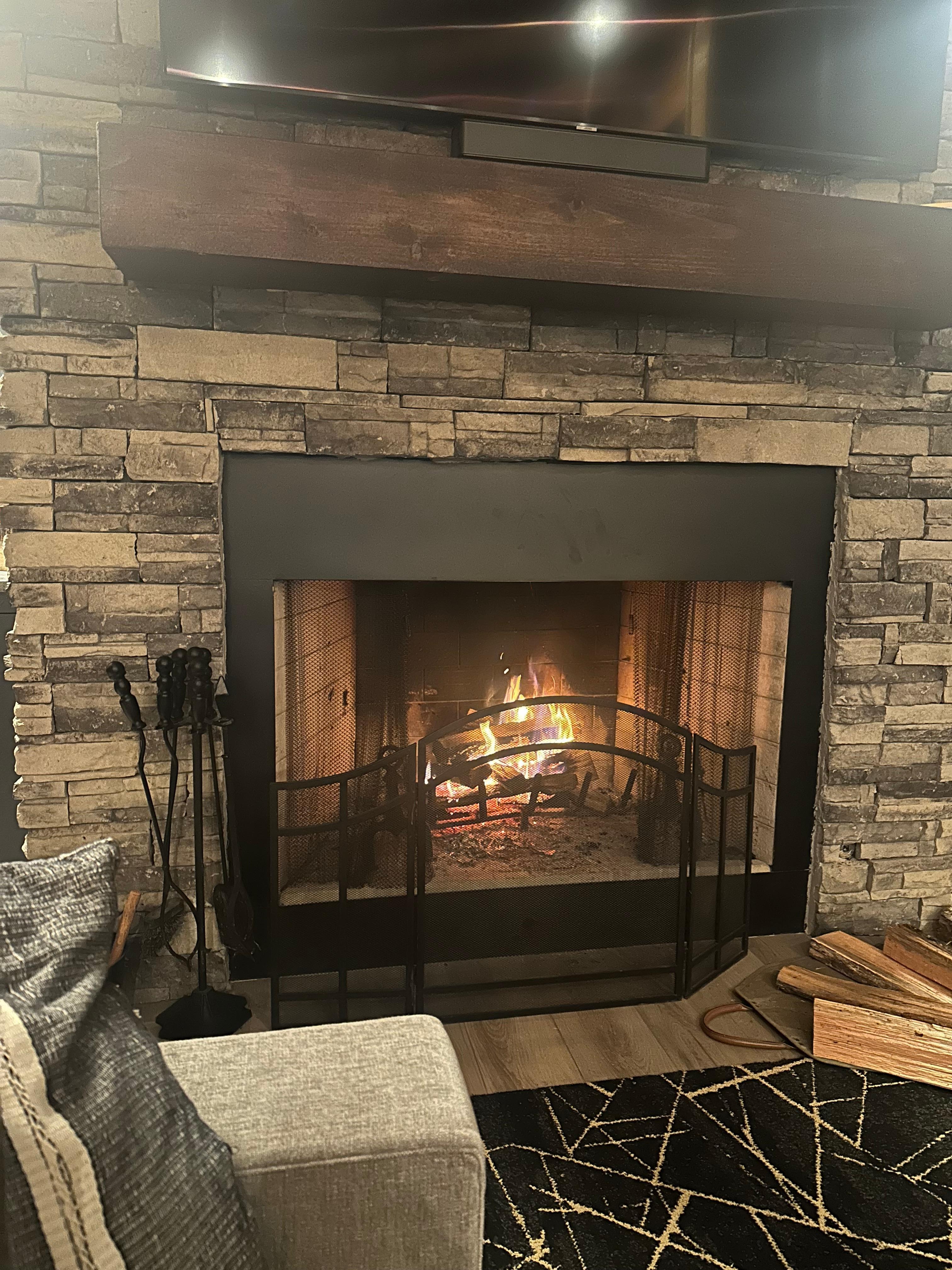 Wood burning fireplace