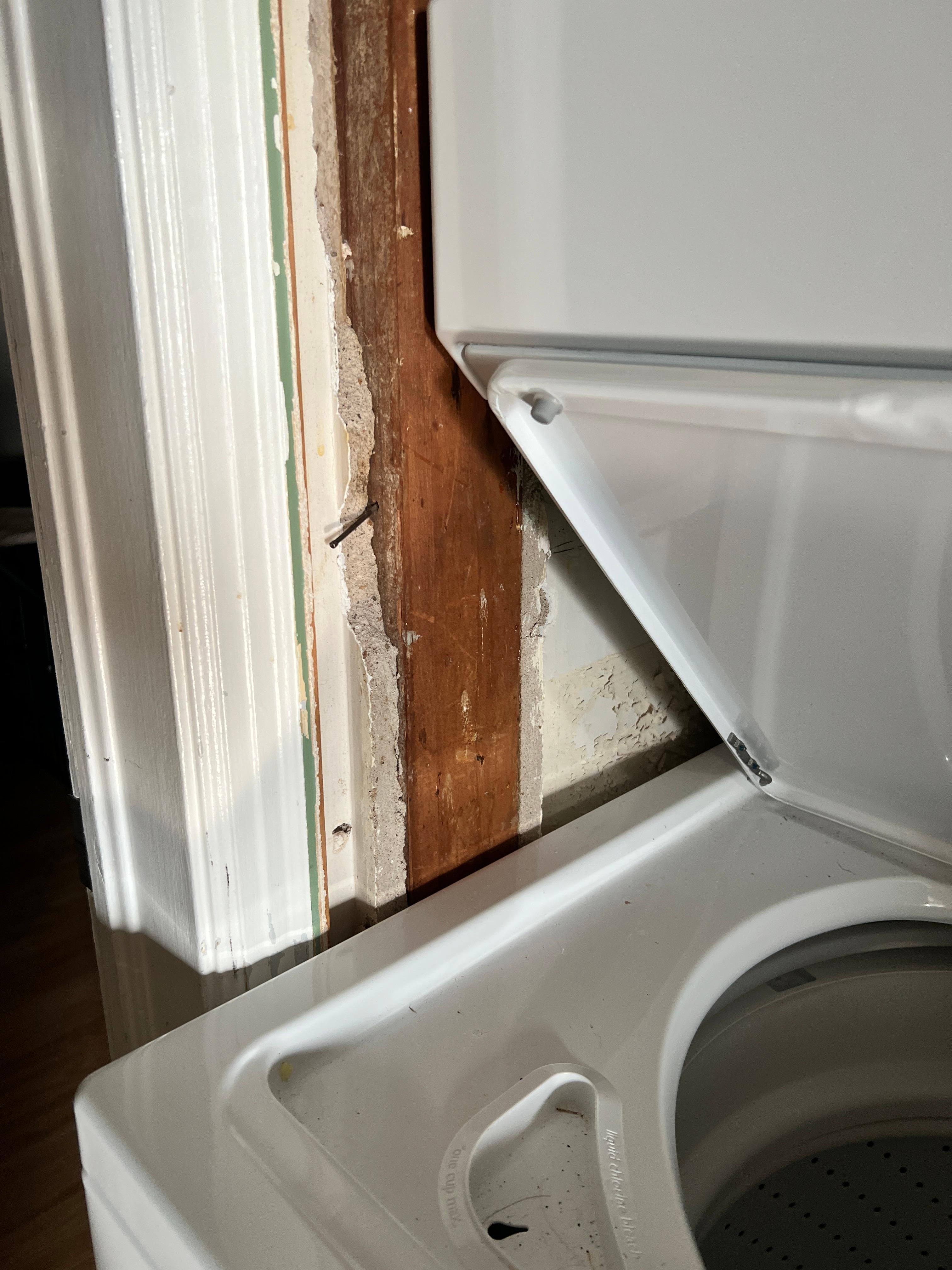 Bare wall around washer dryer.