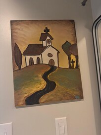 Especially like this quaint church and scripture hanging.
