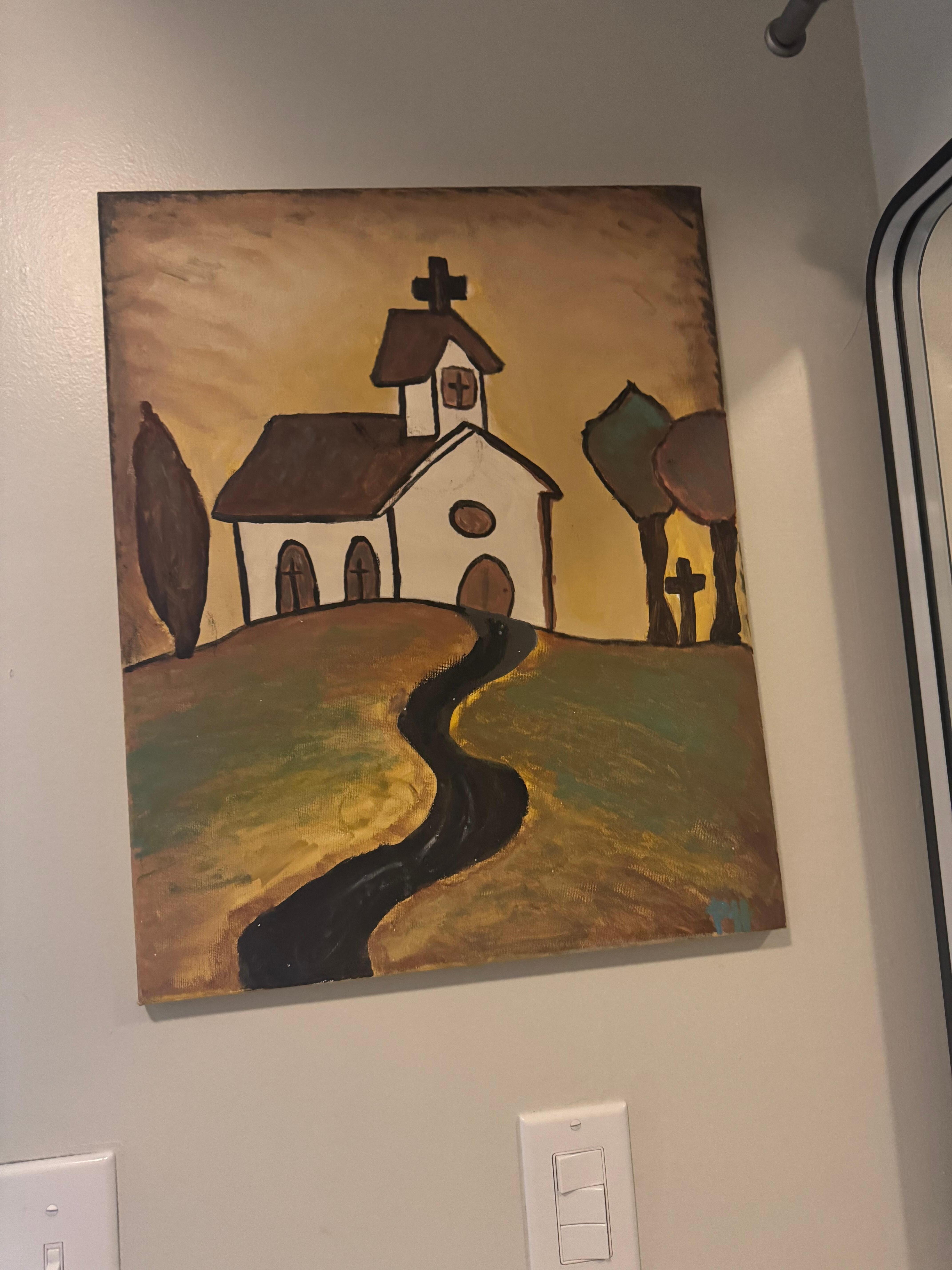 Especially like this quaint church and scripture hanging. 
