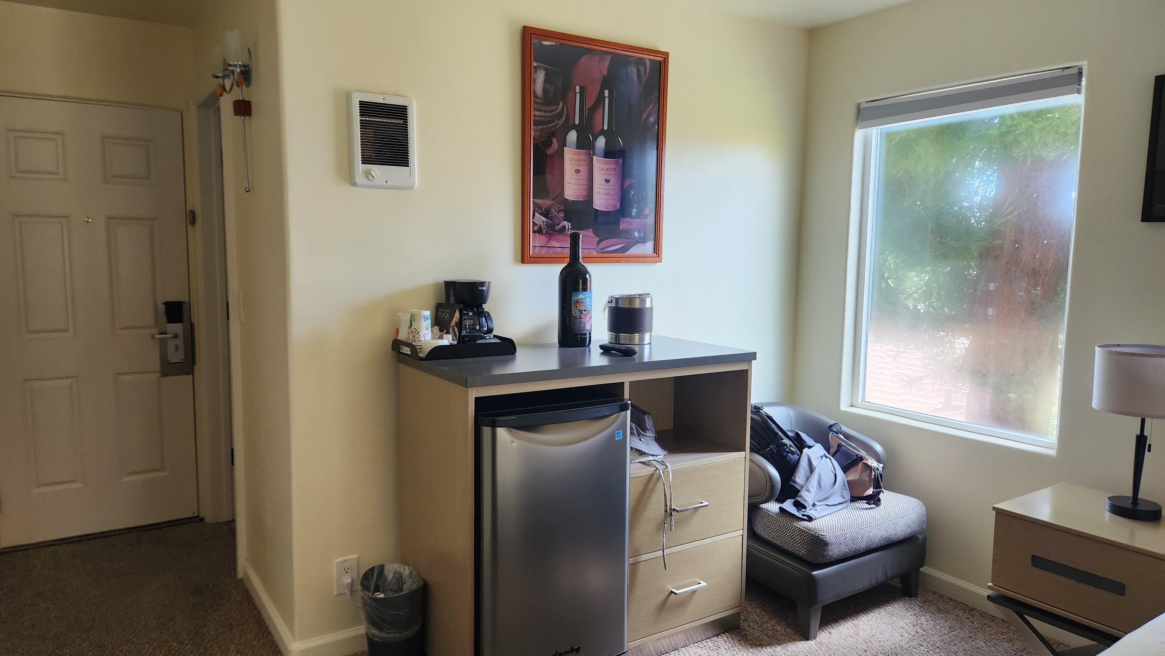 There's a mini fridge