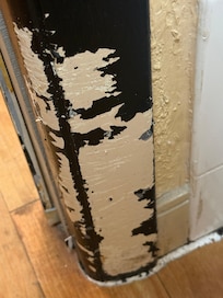 Door casing looking towards the sink was chewed by a dog