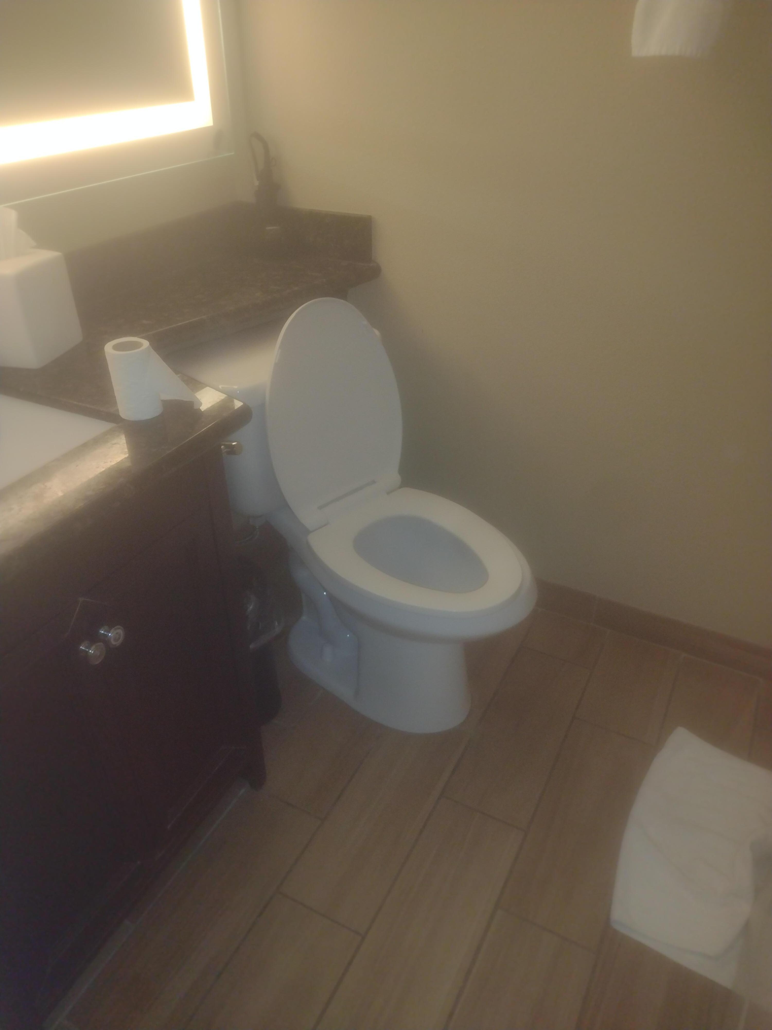 Can't even put a toilet in right and no it doesn't move if u look at it it's completely crooked once again bonus of shitty red lion hotel 