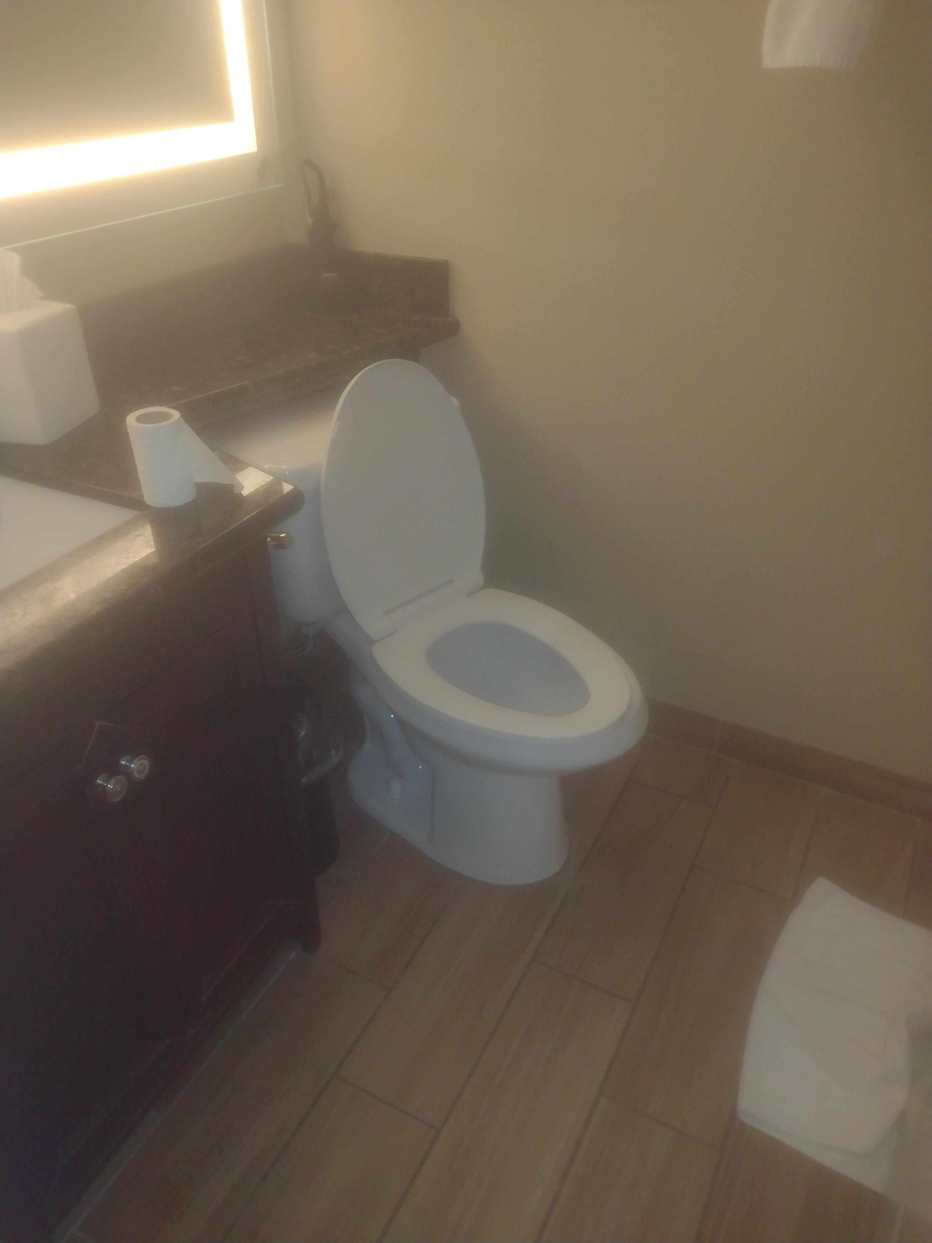 Can't even put a toilet in right and no it doesn't move if u look at it it's completely crooked once again bonus of shitty red lion hotel