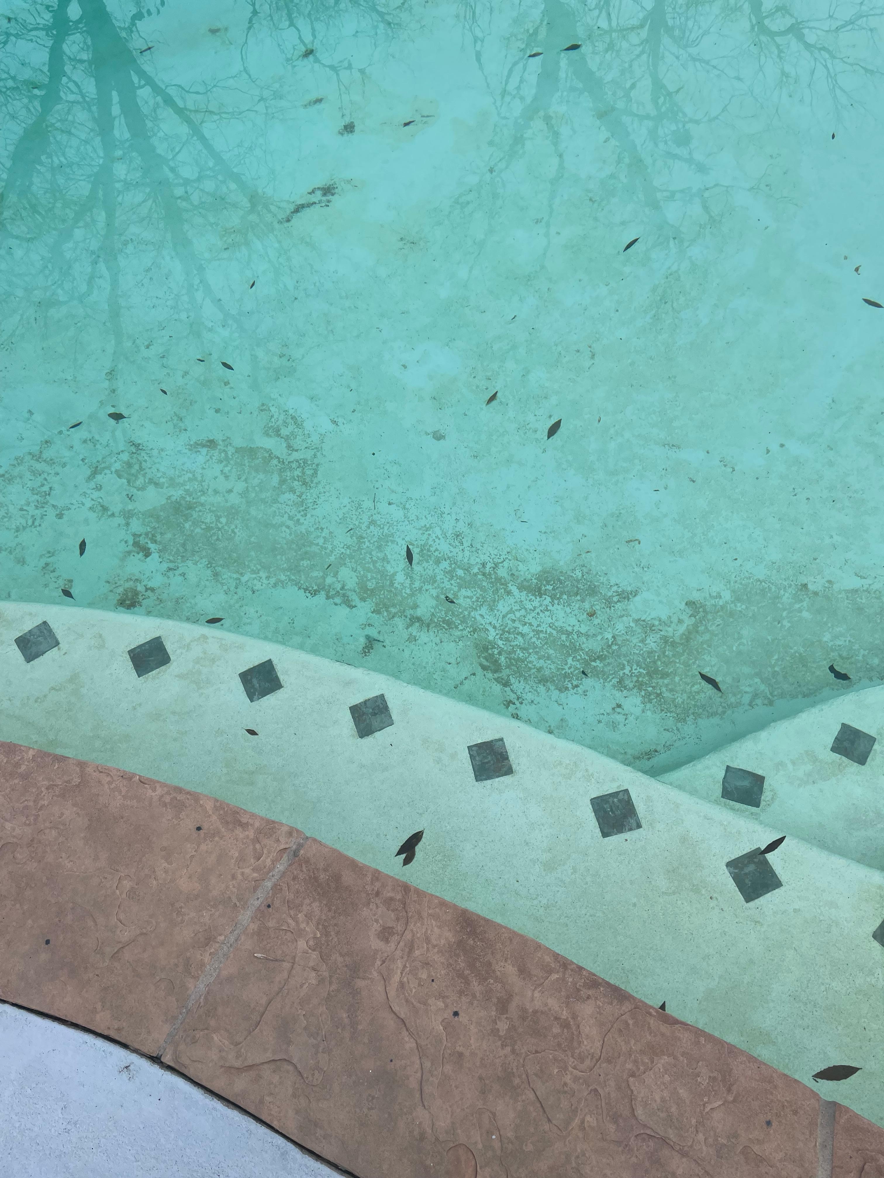 Pool with growth or dirt at the bottom.