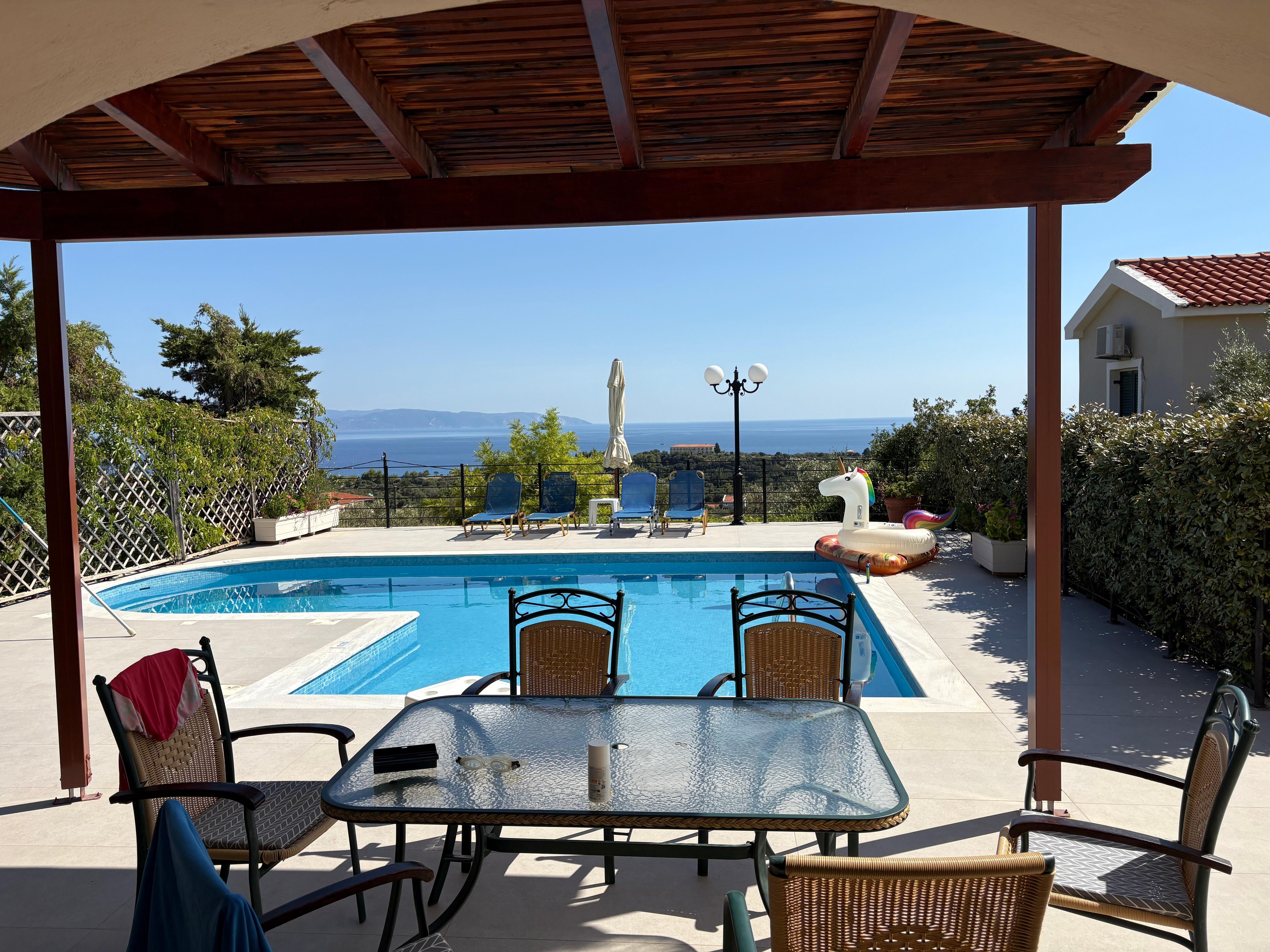 View of the patio and pool area