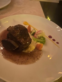 Braised Beef Short Rib with Mashed potatoes and Veggies at the French Cuisine Restaurant